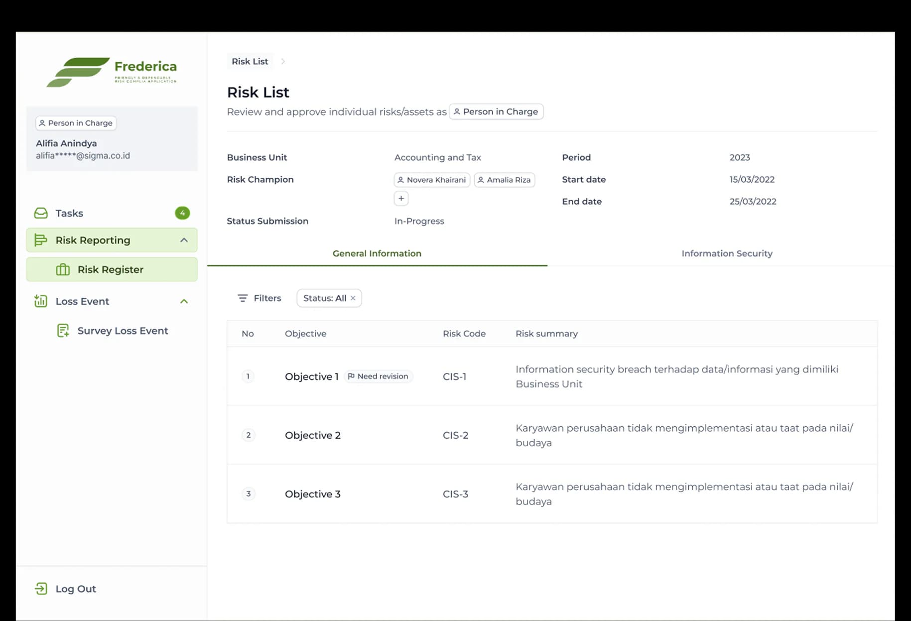 Frederica – Enterprise Risk Management Platform — project view 3